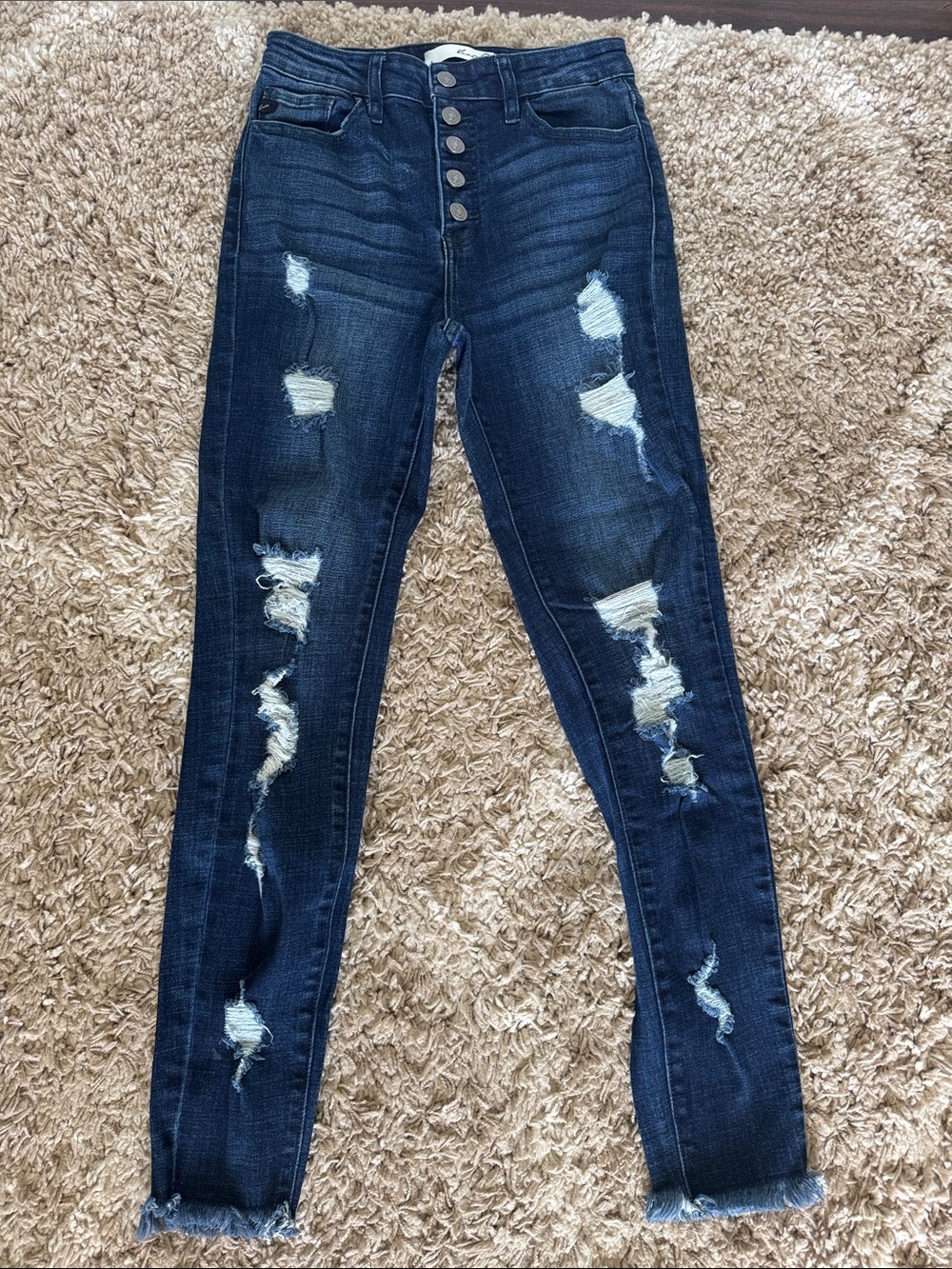 Women’s High-Rise Distressed Dark Blue KanCan Skinny Jeans